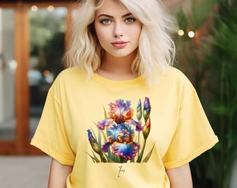 February Iris Birth Flower T-Shirt: Comfort Colors Unisex Tee