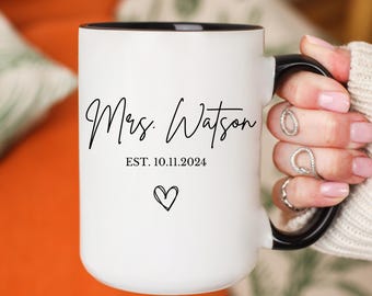 Personalized Wedding Mug, Wife Anniversary, Custom Bride Gift, Engagement Present, Bridal Shower Gift