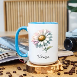 Personalized Daisy Mug, April Birth Flower, Birth Month Custom Mug, Gift for Her Wife Mom Daughter Sister Friend, Birthday Christmas