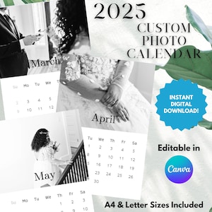 Editable Photo Calendar, Custom 2025 Wall Calendar, Drag and Drop Printable, Instant Digital Download, Canva Template