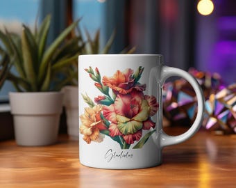 August Birth Flower Mug: Gladiolus Floral Ceramic Mug