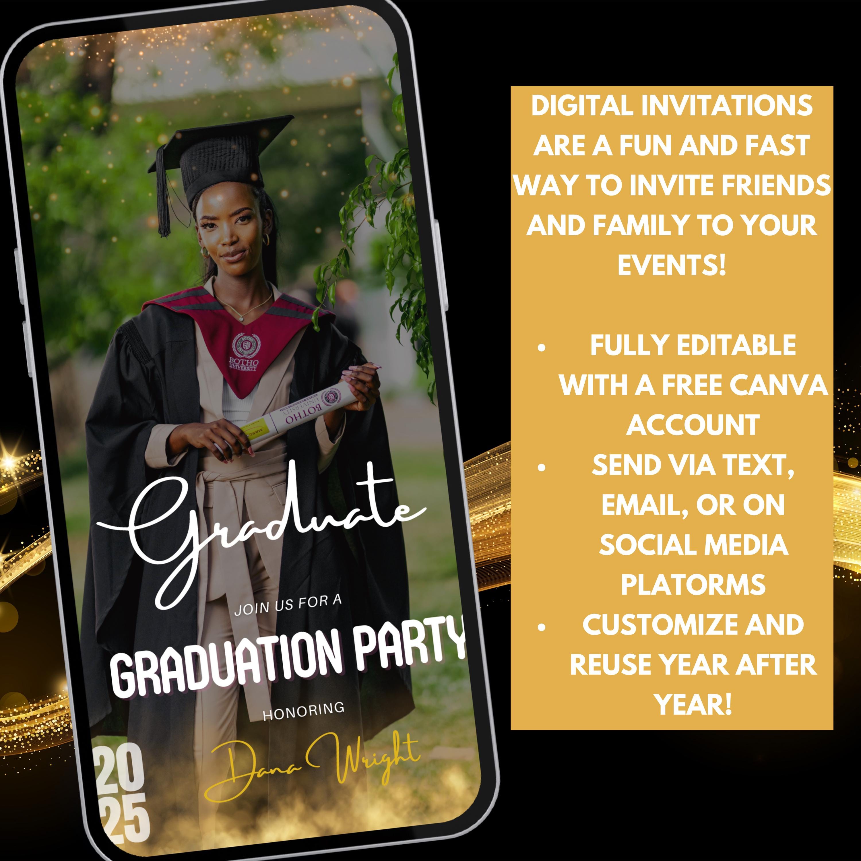 Animated Graduation Party Invitation: Gold Save the Date (digital ...