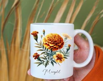 October Birth Flower Mug: Marigold Floral Coffee Cup