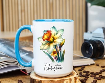 Personlig decembermugg med blomma: Narciss-present