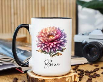 Personalized Aster Mug: September Birth Flower Coffee Cup