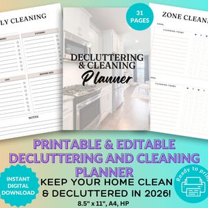 Printable Cleaning Planner: Editable Declutter Journal (Digital Download)