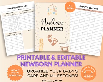 Newborn Planner, Printable Mom Planner, Baby Journal, Pregnancy Gift, Feeding Tracker, Busy Mom Digital Download, Editable Life Planner 2025