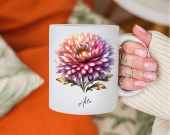 Taza con diseño floral de aster, regalo de cumpleaños