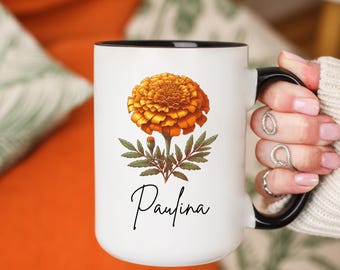 Personalized Marigold Mug: October Birth Flower Coffee Mug