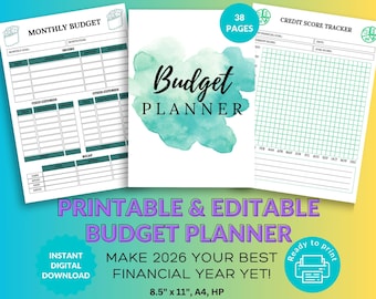 Printable Budget Planner: Editable Finance Journal (Digital Download)