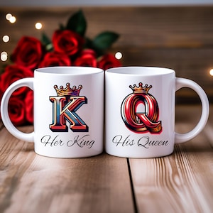 King and Queen Ceramic Mug, Engagement and Wedding Gift, Present for Couples, Valentine&#39;s Day and Birthday, Girlfriend Boyfriend Cup, Mr Mrs