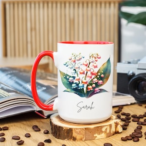 Birth Flower Mug, Personalized Mug, May Birth Flower Mug, May Birth Month Mug, May Birthday, Lily of the Valley, Custom Birth Flower Mug