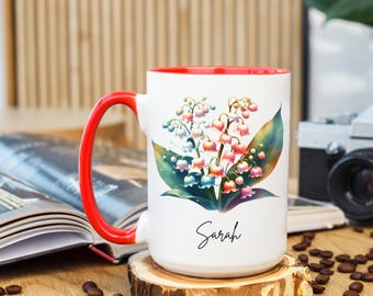 Personalized May Birth Flower Mug: Lily of the Valley Coffee Mug
