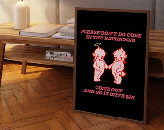 Bitte nicht Coke im Badezimmer Poster, digitaler Download, trendiges Badezimmer Poster, lustiges Badezimmer Poster, Baby Engel Druck, Retro Engel