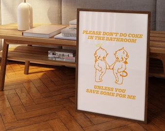 Bitte nicht Coke im Badezimmer Poster, digitaler Download, trendiges Badezimmer Poster, lustiges Badezimmer Poster, Baby Engel Druck, Retro Engel