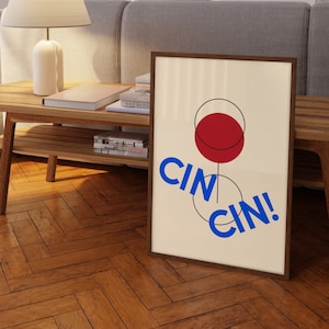 トレンディな Cin Cin ポスター、デジタル ダウンロード、乾杯のプリント、フレンチ バー カート アート、ワイン ウォール アート、赤ワイン ポスター、キッチン ウォール アート、カクテル プリント
