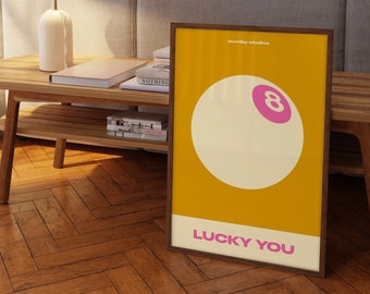 Lucky 8 Ball Poster, großer herunterladbarer Druck, 8 Ball Zitat Print, Retro 70er Jahre Poster, Vintage Zitat Print, sich fühlendes Lucky 8 Ball Zitat Poster
