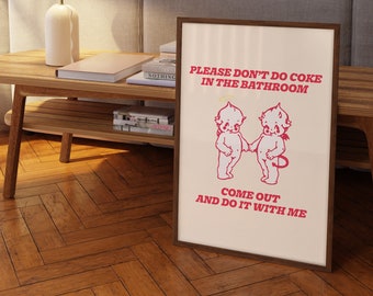 Bitte nicht Coke im Badezimmer Poster, digitaler Download, trendiges Badezimmer Poster, lustiges Badezimmer Poster, Baby Engel Druck, Retro Engel