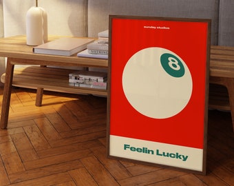 Lucky 8 Ball Poster, großer herunterladbarer Druck, 8 Ball Zitat Print, Retro 70er Jahre Poster, Vintage Zitat Print, sich fühlendes Lucky 8 Ball Zitat Poster