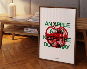 Vintage Obst Poster, Vintage Küche Wanddekor, herunterladbare Küche Wanddruck, Apfel Poster, digitales Essen Kunstdruck, Pop Art Wanddruck