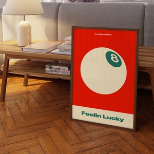 Lucky 8 Ball Poster, Large Downloadable Print, 8 Ball Quote Print, Retro 70s Poster, Vintage Quote Print, Feeling Lucky 8 Ball Quote Poster