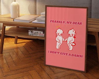 I Don't Give a Damn Poster, sofortige digitale Wandkunst, sarkastisches Zitat Print, lustiges Poster, Baby Angel Print, Retro Angels, Wohnheim Dekor