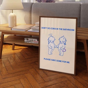 Please Don't Do Coke in The Bathroom Poster, Digital Download, Trendy Bathroom Print, Funny Bathroom Poster, Baby Angel Print, Retro Angels