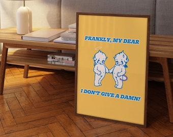 I Don't Give a Damn Poster, SOFORTIGE digitale Wandkunst, sarkastisches Zitat Druck, lustiges Poster, Baby Engel Druck, Retro Engel, Wohnheim Dekor