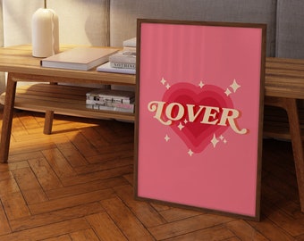 Lover Wall Print, Preppy Printable Art, Cute Girly Print, Y2K Aesthetic Poster, Retro Wall Decor, Downloadable Print, Vintage Printable Art