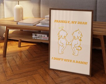 I Don't Give a Damn Poster, sofortige digitale Wandkunst, sarkastisches Zitat Print, lustiges Poster, Baby Angel Print, Retro Angels, Wohnheim Dekor