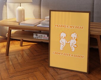 I Don't Give a Damn Poster, sofortige digitale Wandkunst, sarkastisches Zitat Print, lustiges Poster, Baby Angel Print, Retro Angels, Wohnheim Dekor