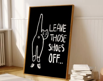 Katzen Poster 'Shoes Off Please': Schwarz & weiß Kunst (Digitaler Download)