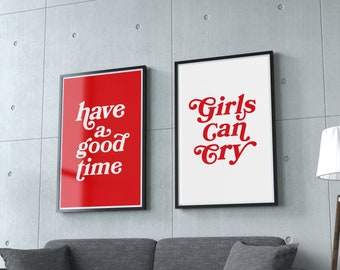 Trendy Retro Wall Art Set Of 2, Girls Don't Cry Print, Retro Quote Print, Have a good time, Trendy Wall Art, Gallery Art Print, Prints