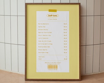 Self Care Receipt | Trendy Retro Wall Art | Self Care List | Daily Affirmations Poster | Healing Quotes | Guest Check Poster | Quote Print