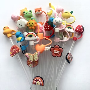 THE COW cute Straw Tips Covers,Food Grade Reusable Silicone Straw Tip,funny  Straw Covers Cap Plugs,Anti-dust Soft Straw Toppers Drinking Straw Tips