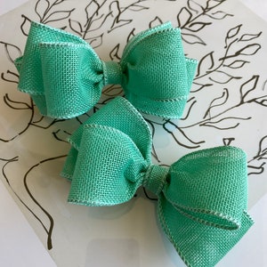 Mint Color ribbon hair bow clips / girl&#39;s hair ribbon clips/ kid&#39;s hair ribbon clips/ preppy big ribbon clips