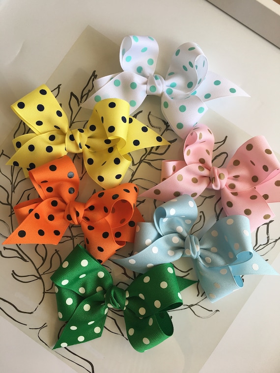 Polka Dot Assorted Prints Hair Ribbon, Bow Clips, St. Patrick's Day Green  Hair Ribbon, Hair Clips, Polka Dot Spring Pink Hair Ribbon 