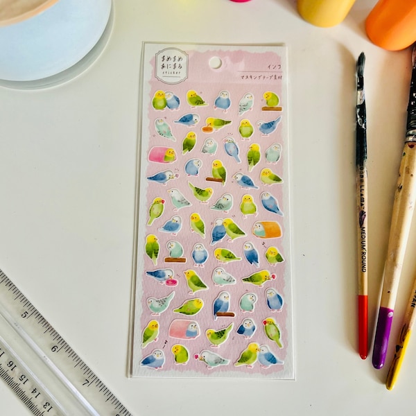 Parakeet Budgie Bird Cute Animal Sticker Sheets | Mame Mame | Mind Wave | For scrapbooking, journaling, decor, crafting, planning, schedule