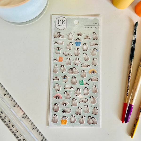 Penguin Stickers Cute Animal Sticker Sheets | Mame Mame | Mind Wave | For scrapbooking, journaling, decorating, crafting, planning, schedule