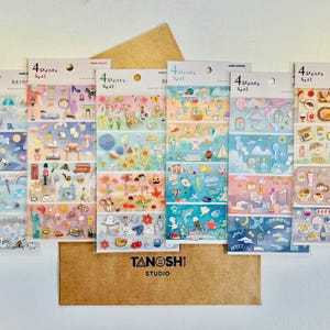 4 Scenes Sticker Sheets by Kamio Made in Japan Cute Kawaii 4 Different Pattern Gold Foil Weather Animal Super Small Aesthetic Teeny Tiny