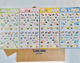 Talking Animals Sticker Sheets Made in Japan by NB CO Bubble Text Message Cat Bunny Dog Bird Parrot Expressive Characters Small Stickers