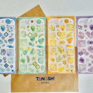 Palette Sticker Sheets Made in Japan Cute Kawaii Gold Foil Accent Soft Mellow Pastel Warm Colorful Flowers Stamps Aesthetic Japanese Sticker
