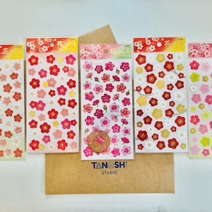 Sakura Hana Sticker Sheets by Mind Wave Cute Kawaii Japanese Festival Pink Flowers Cherry Blossom Pink Red Japan Textured Paper Sticker