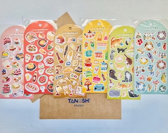 Kokoro-tokimemuru Sticker Sheets By Mind Wave Made in Japan Food Stationary Cats Tea Room Retro Pop Flower Water Painting Style Soft Colors