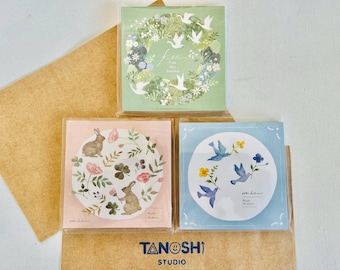Watercolor Animal Sticky Notes Memo Pads Made in Japan Cute Kawaii Cat Squirrel Fox Bird Teddy Bear Aesthetic Water Painting Style Note Pads