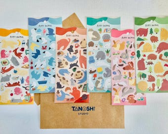 Peppy Animal Sticker Sheets by Mind Wave Cute Kawaii Ghost Cat Tiger Bunny Rabbit Penguin Dog Super Small Aesthetic Teeny Tiny Bird