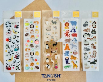 Animal Sticker Sheets Panda Hamster Zoo Gold Foil Paper | For Scrapbooking, Journaling, Planning, Decorating, Envelope Seal, Boju Japan