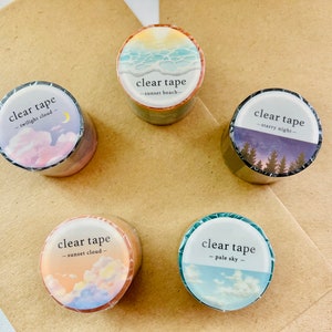Aesthetic Weather Washi | 30mm Clear Tape | Sunset Sky Beach | Mind Wave | For Scrapbooking, Journaling, Lettering, Gift Decorating, Mailing