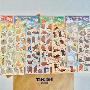 ZOOm in Animals Sticker Sheets Made in Japan Cute Kawaii Otter Seal Red Panda Beaver Capybara Koala Meerkat Zoo Animals Aesthetic Japanese