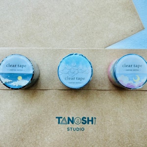 Canva Painting Washi | 30mm Clear Tape | Sky Cloud Painting | Mind Wave | For Scrapbooking, Journaling, Lettering, Gift Decorating, Mailing